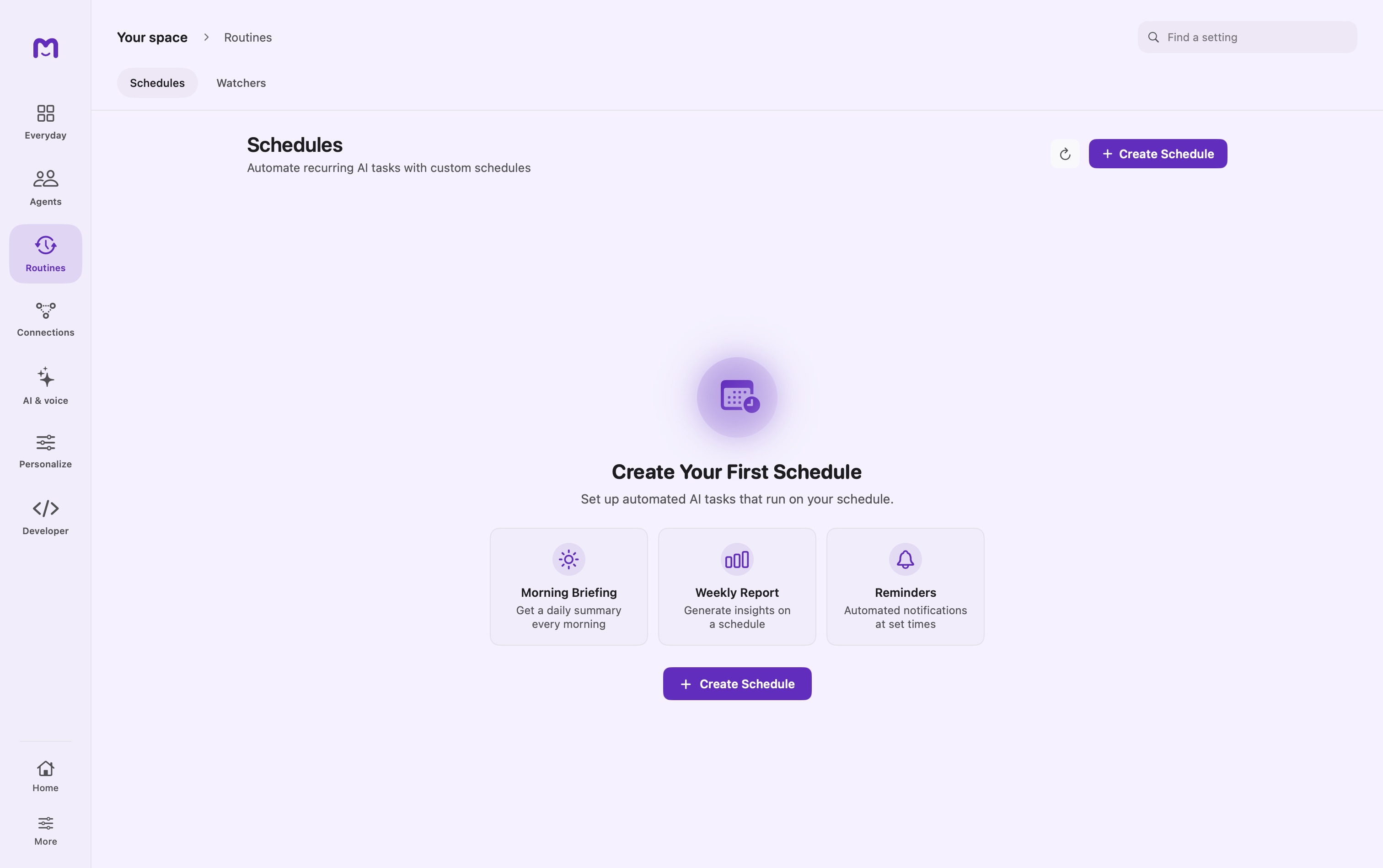 Mellow schedules screen
